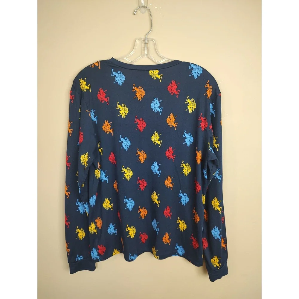 US Polo Assn Kids Navy Blue All Over Logo Long Sleeve Pajama‎ Top Size 18